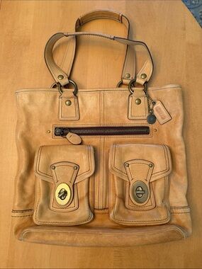 Coach Tan Leather Double-Pocket Tote